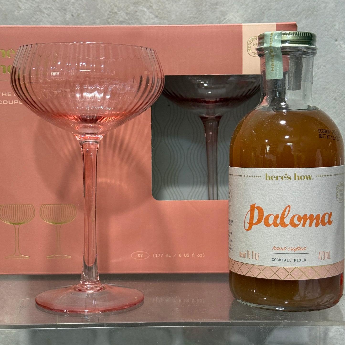 Paloma Cocktail Mixer and Two Coupe Glasses