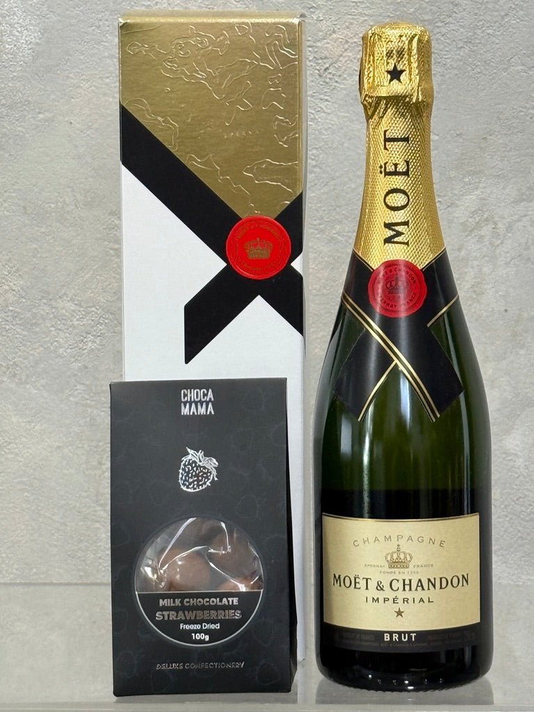 Moet and Milk Chocolate Strawberries