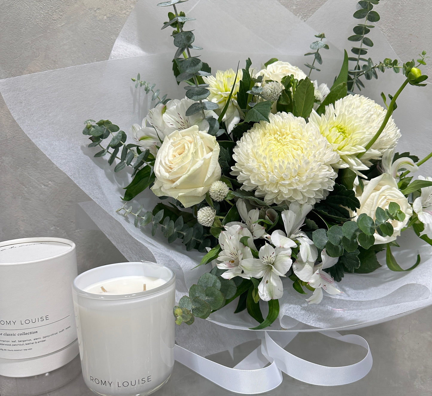 White Posy with Candle