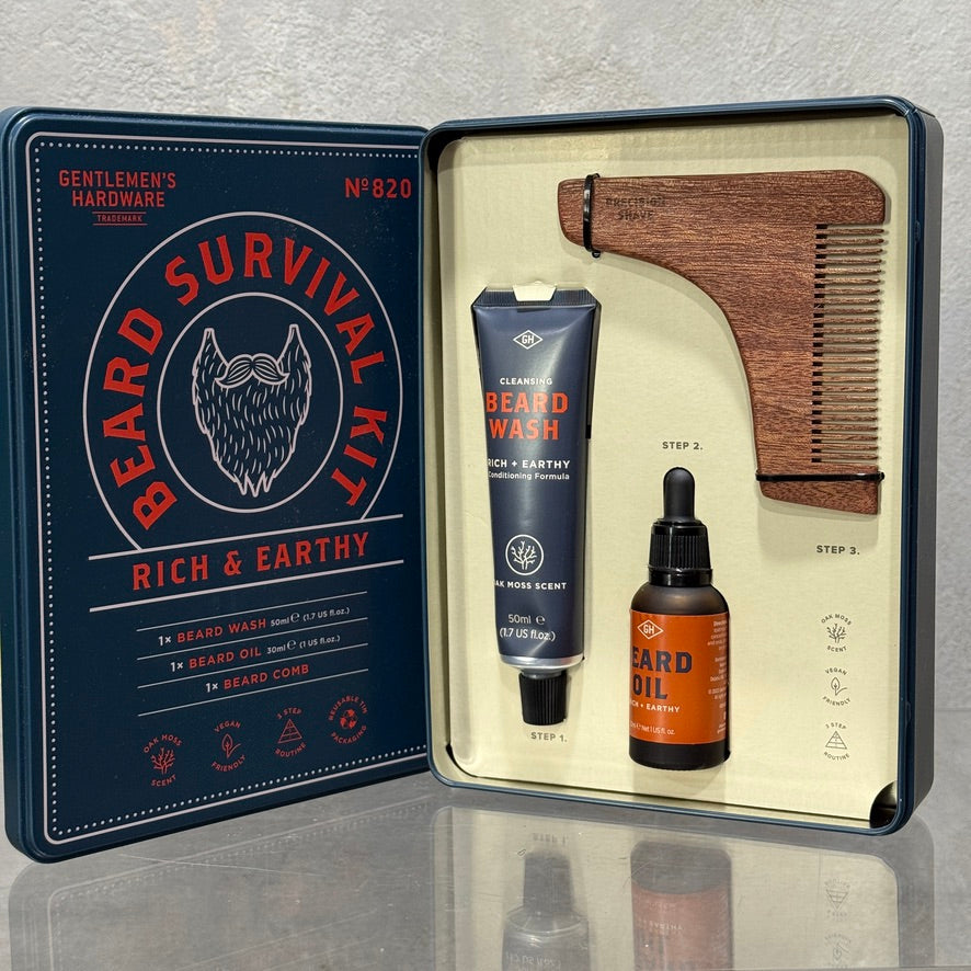 Beard Survival Kit with beard wash, oil and comb