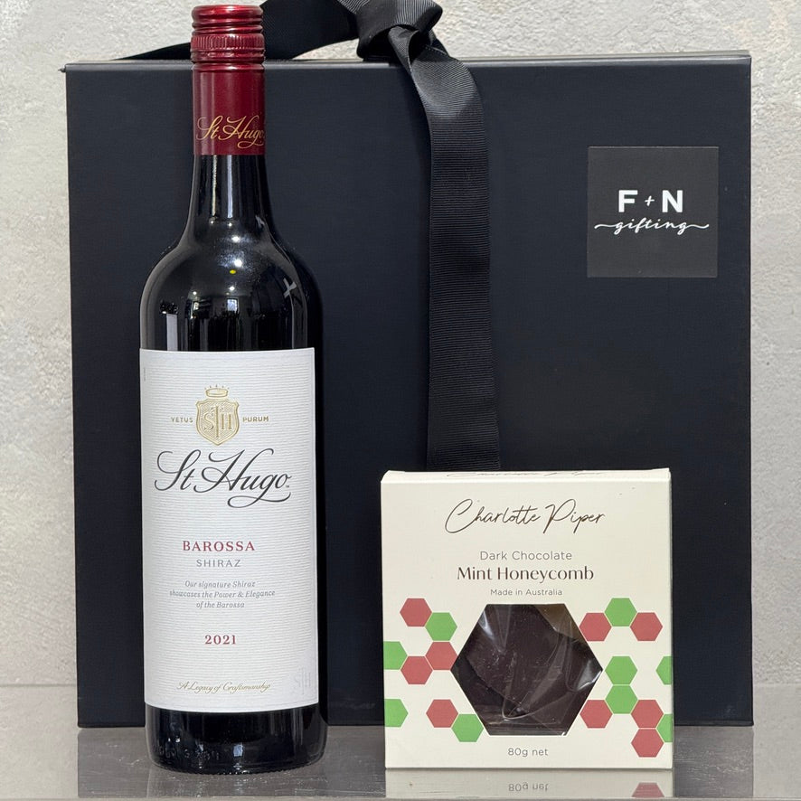 St Hugo Shiraz and Charlotte Piper Dark Chocolate Honeycomb