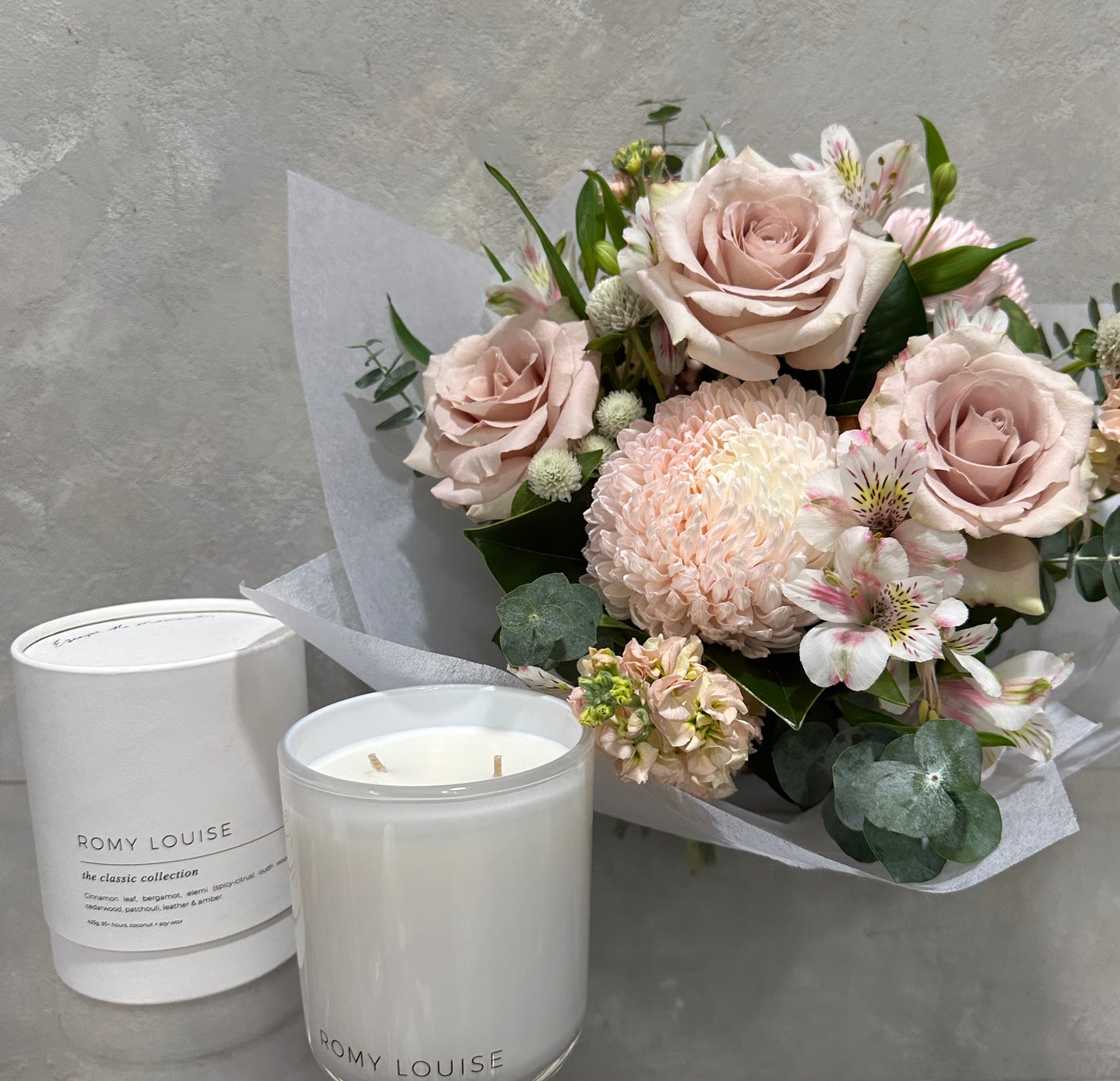 Dusty Pink Posy with Romy Louise Candle