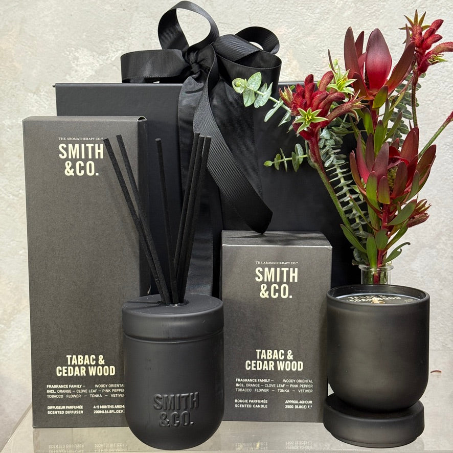 Smith & Co. Tabac and Cedar Wood Diffuser, Candle and Native Flower Bud Vase