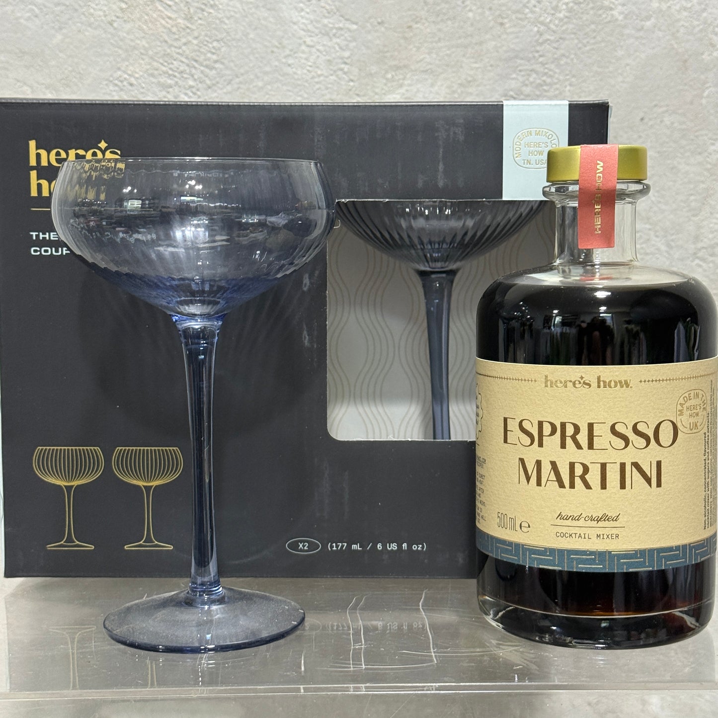 Espresso Martini Cocktail Mixer and Two Coupe Glasses