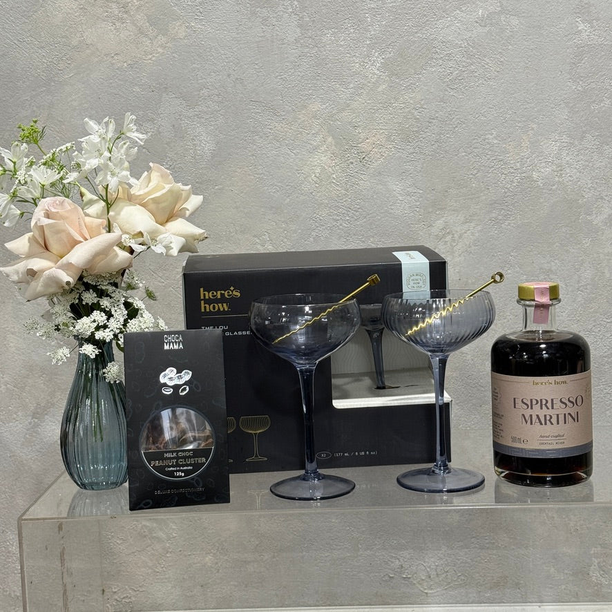 Navy Cocktail Gift Set with Flowers