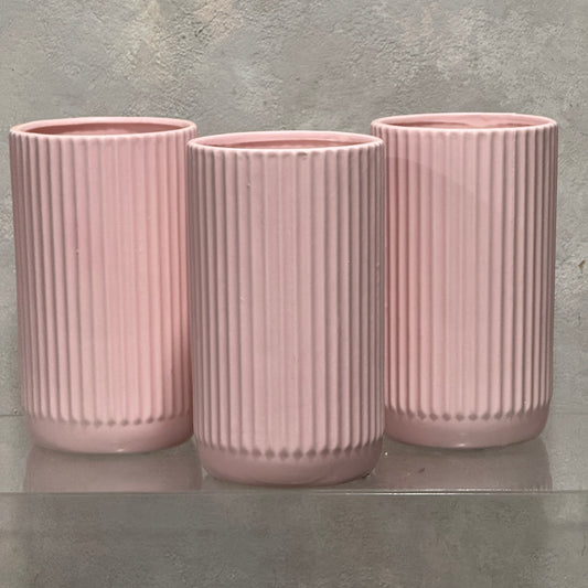 Pink Cylinder Ribbed Vase (23cm tall)