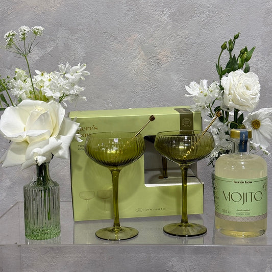 Green Cocktail Gift Set With Flowers