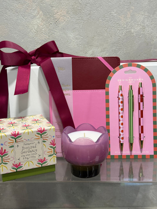Tulip Candle, Pocket Journal and Pens in Pink