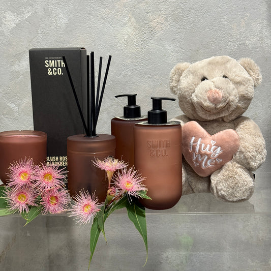 Blush rose and Blackberry Smith and Co. Collection with Teddy