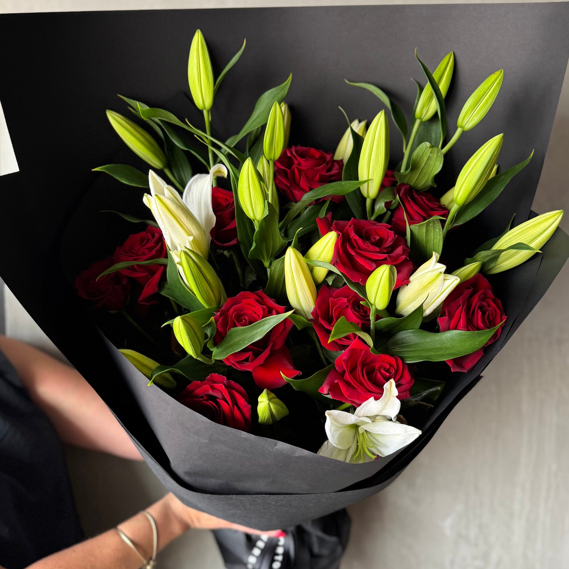 red rose and white lily White Lily + Red Rose Bouquet – Flowers on Norton St